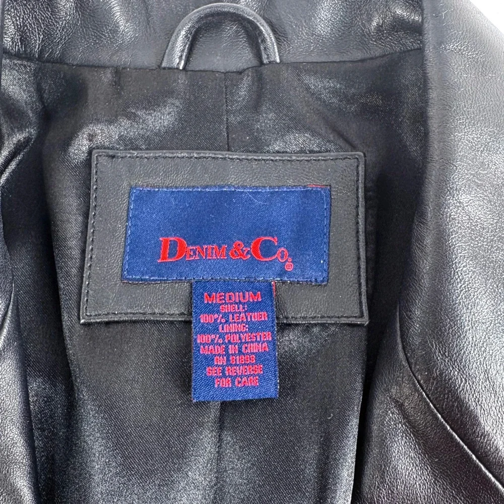 Denim & Co Leather Blazer Black Single Button Notched Lapel Jacket A103443